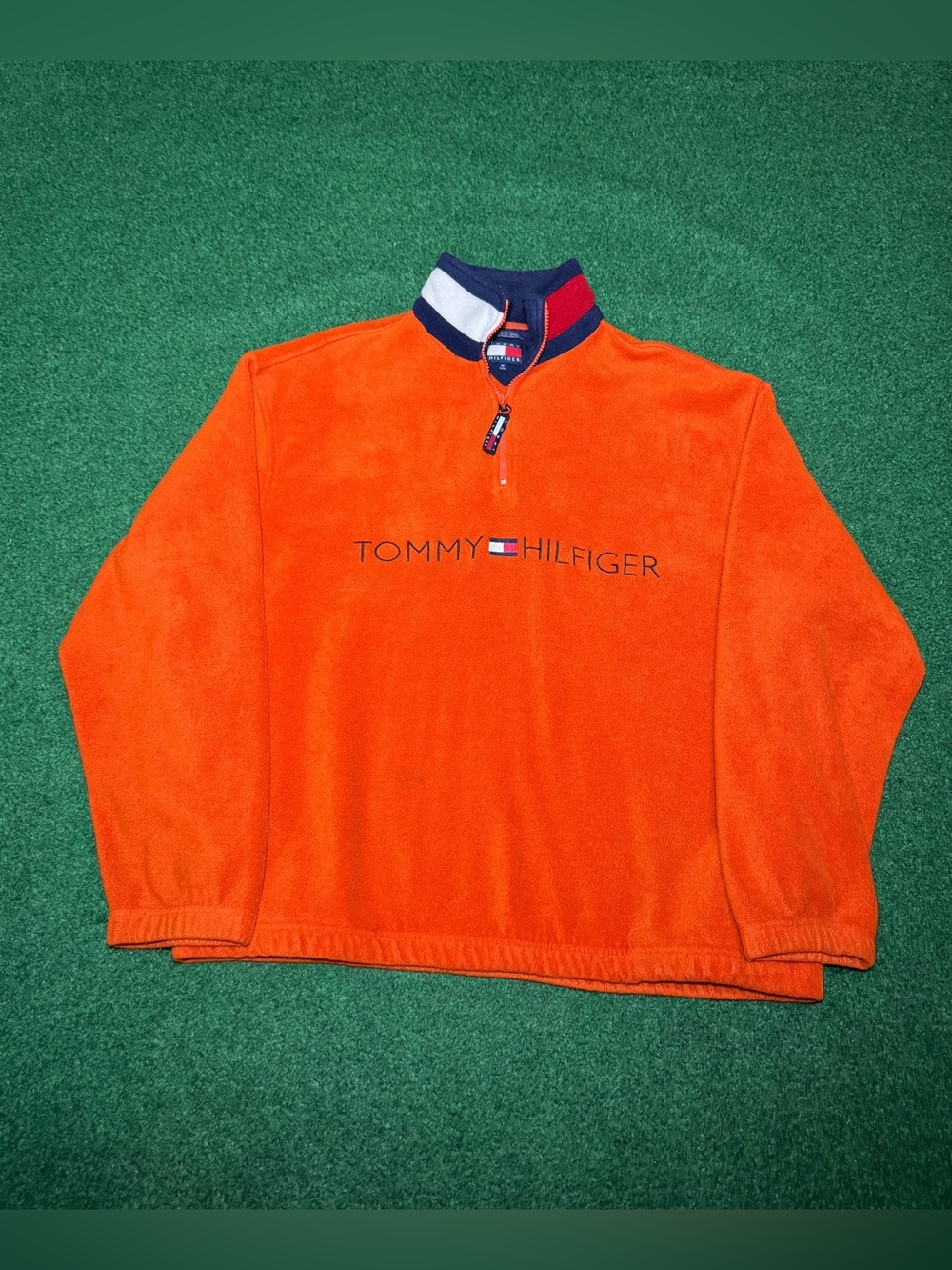 Tommy Hilfiger Vintage Sweatshirt 1/4 Zip Fleece 90s Medium Oversized Baggy